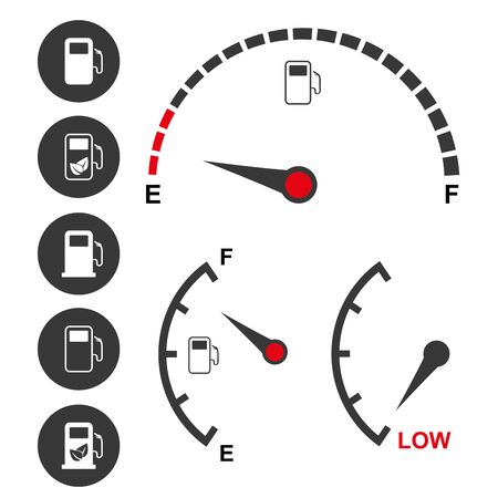 Fuel Gauge and petrol pump icons,isolated on white background,flat vector illustrationのイラスト素材