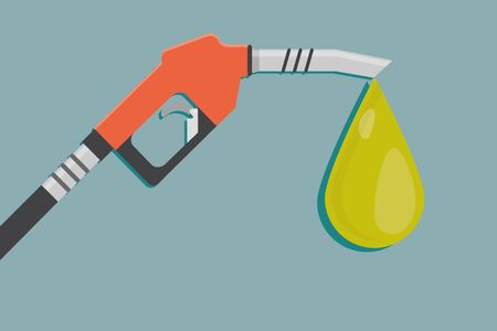 Fuel pump in hand man. Petrol station. Holding fuel nozzle. Gasoline pump with drop,flat Vector illustrationのイラスト素材