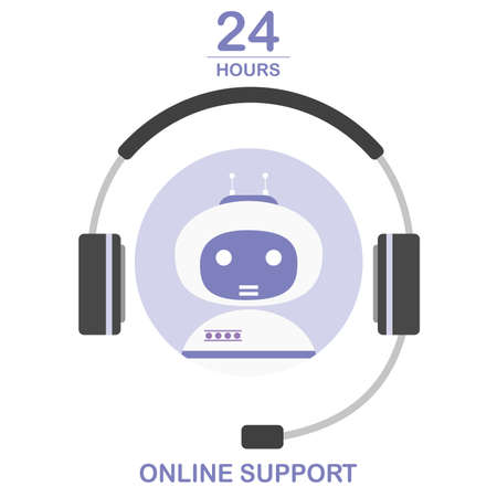 Chatbot concept background,cute robot avatar and headphones,vector illustration