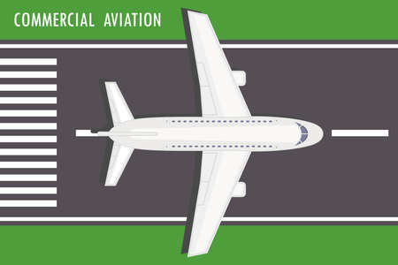 Airplane on the runway top view,flat vector illustration.のイラスト素材
