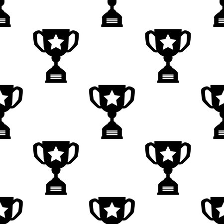 Seamless pattern with black silhouettes of winner cups on white background, business victory concept, flat vector illustrationのイラスト素材