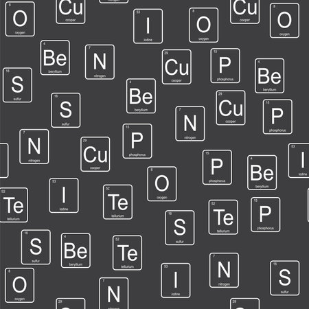 Seamless pattern with chemical elements of the periodic table, vector illustration.のイラスト素材