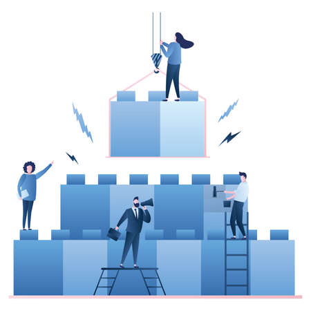Business people building new startup. Business teamwork concept. Boss and employees. Various male...
