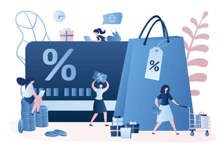 Discount and loyalty card, loyalty program and customer service, rewards card points concept. Vector...