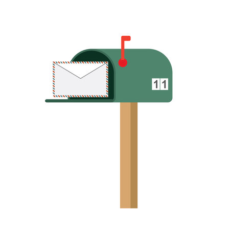 Open mailbox with letters. Traditional american metal postbox, isolated on white background. Cartoon letterbox and mail delivery. flat vector illustrationのイラスト素材