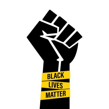 Black Lives Matter movement, clenched fist and text isolated on white background. Printable poster...