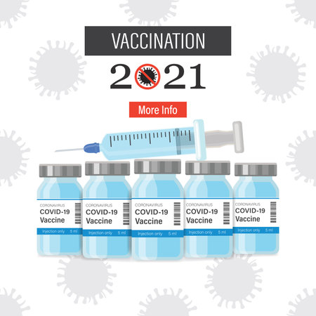 Protection of public health, vaccination of population against Ð¡ovid-19 viral infection. Syringe, vials with coronavirus vaccine. Vaccination 2021 year, printable concept banner. vector illustrationのイラスト素材
