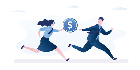 Relay, job handover or partnership. Teamwork to help winning. Business baton pass. Business colleagues, partners passing baton while running at full speed to achieve success. Flat vector illustrationのイラスト素材