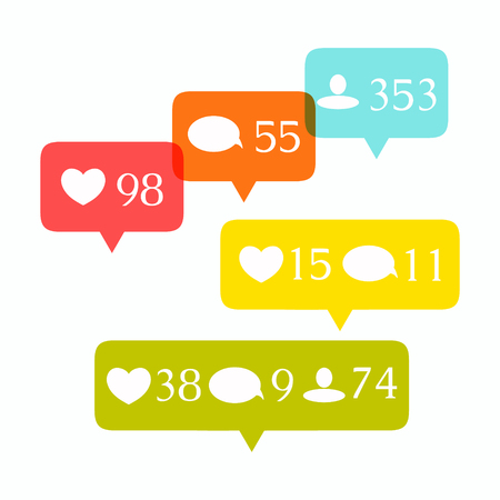 Like, comment and follower icons set. Social media buttons on white background. Notification icons. Isolated vector illustration.のイラスト素材