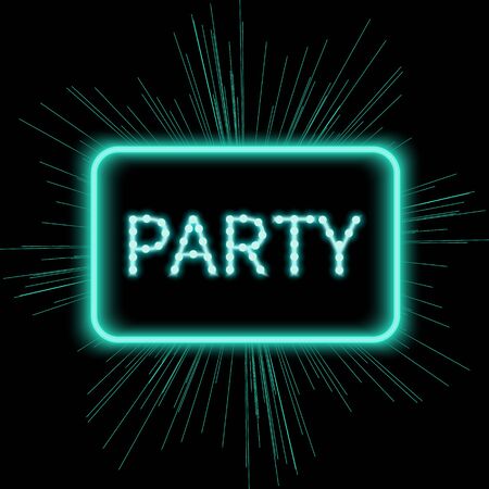 Neon Party sign. Shining retro light banner. Night club. Electric signboard with bright neon lights. Party invitation. Vector illustration.のイラスト素材