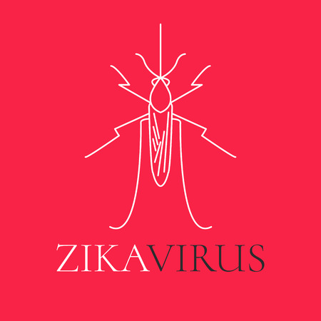 Zika virus symbol. Mosquito line icon. Aedes mosquito is the major vector of Zika virus. Zika virus disease transmission, microcephaly.  Pest control. Linear design. Isolated vector illustration.のイラスト素材