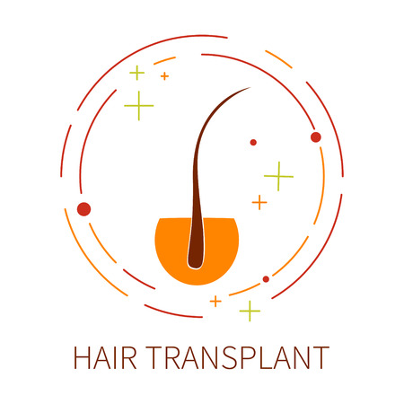 Hair transplant template made in line style. Hair loss treatment concept. Minimal hair follicle icon is perfect for hair clinics or medical diagnostic centers.のイラスト素材