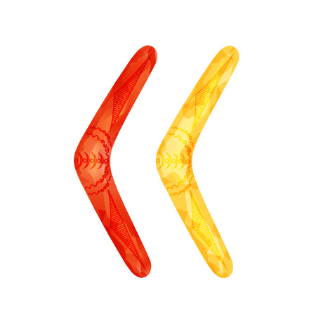 Boomerang icon with australian aboriginal ornament. Imitation of watercolor. Isolated vector illustration.のイラスト素材