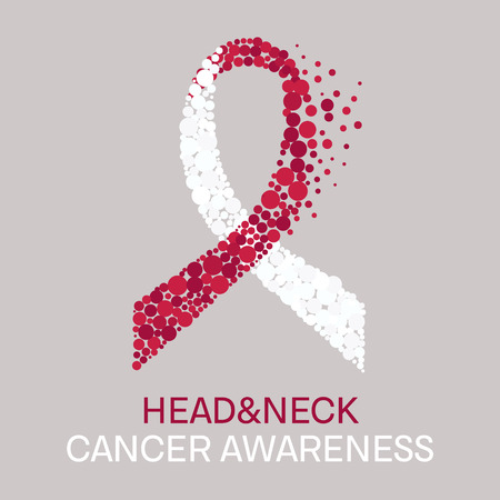 Head and neck cancer awareness poster with white and burgundy ribbon made of dots on light background. Medical concept. illustration.のイラスト素材