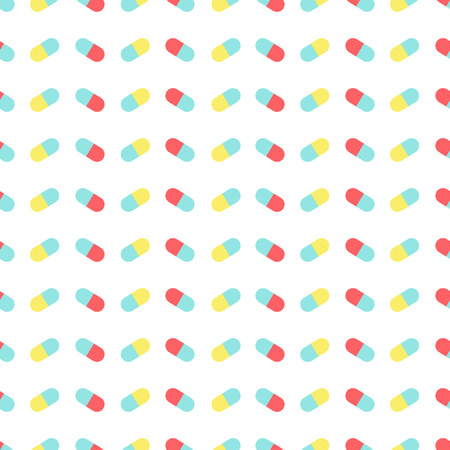 Medical seamless pattern made of capsule pills on white background. Pharmaceutical symbols. Illustration.のイラスト素材