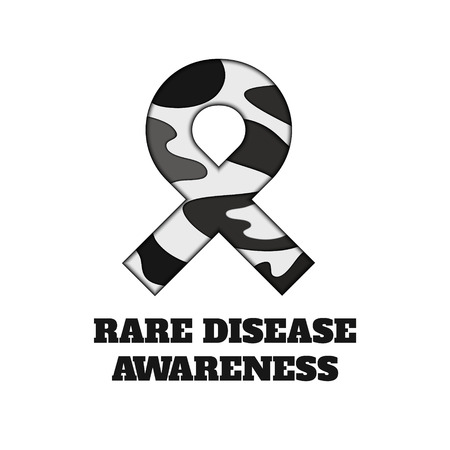 Rare disease awareness poster. Zebra-print ribbon made in 3D paper cut and craft style on white background. Medical concept. Black and white stripped bow as symbol of carcinoid. Vector illustration.のイラスト素材