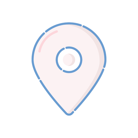 Location map pin for tagging, geo targeting and trip route building. Landmark and center needle symbol. Concept of positioning and tourism. Isolated vector linear illustration on white background. のイラスト素材