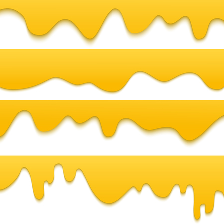 Set of melting dripping honey drops on white background made in paper cut style. Isolated vector illustration.のイラスト素材