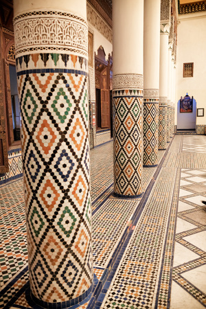 Marrakech museum interior details of ornamental pillarsのeditorial素材
