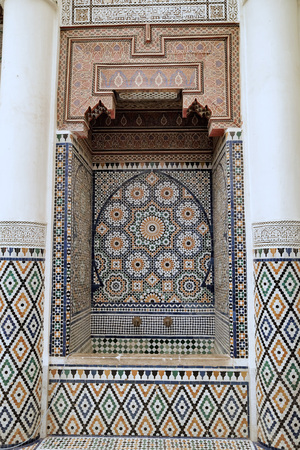 Fountain and pillars in Marrakech museum interiorのeditorial素材