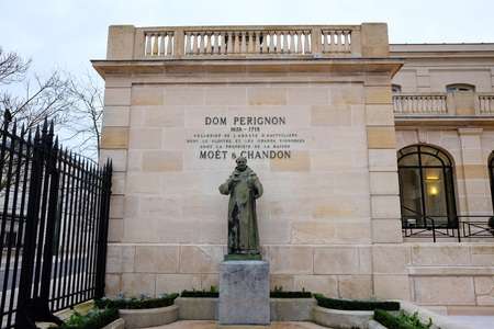 Dom Perignon statue at Moet and Chandon in Epernay, Franceのeditorial素材