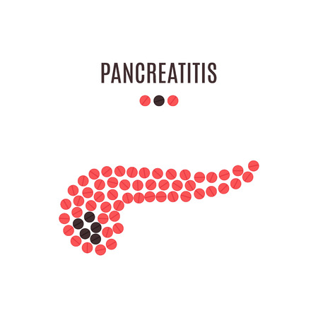 Pancreatitis awareness vector poster with pancreas made of pills on white background. Medical solidarity concept for clinics. Human body organ anatomy icon.のイラスト素材