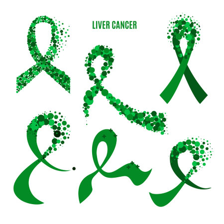 Liver cancer awareness green ribbon collection setのイラスト素材