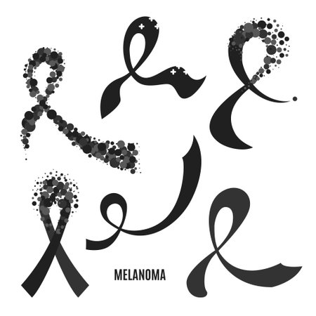 Melanoma skin cancer awareness black ribbon collection setのイラスト素材