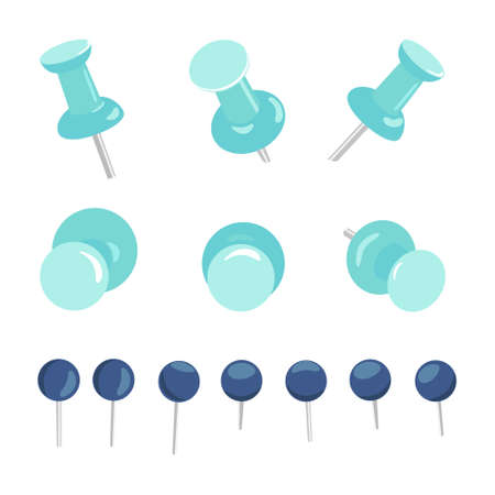 Icon set of push pins and thumbtacksのイラスト素材