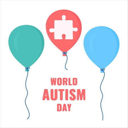 Autism awareness balloon poster with a puzzle pieceのイラスト素材