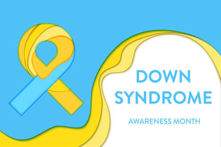 Down syndrome awareness papercut ribbon medical posterのイラスト素材