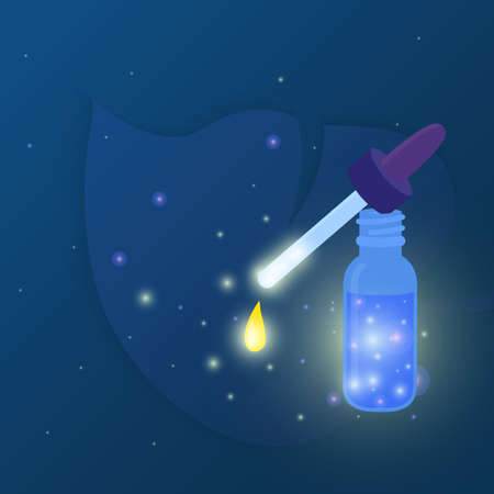 Essential oil dropper bottle on the nature backgroundのイラスト素材