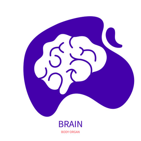 Brain side view of human nervous system. Body organ silhouette icon on abstract geometric splash. Human anatomy medical symbol. Vector illustration.のイラスト素材