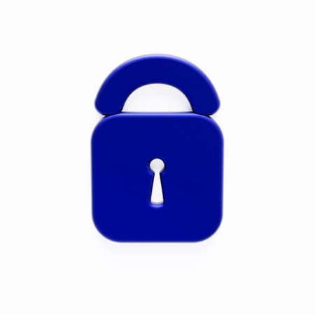 Closed padlock 3d render illustration. House security safety tool design element.の写真素材