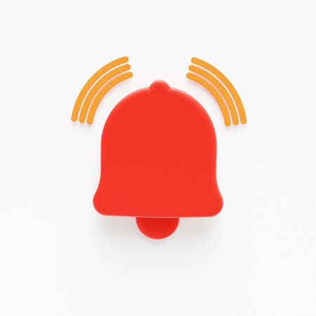 Red ringing bell icon. Subscribe notification button. Alarm reminder for subscribers. Social media, blogging and streaming concept. 3d render illustration.の写真素材