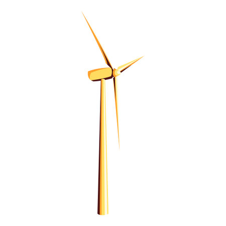 Wind generator turbine in the sunlight. Wind farm for renewable energy production. Ecology environmental background. Clean sustainable energy concept. Vector illustration.のイラスト素材