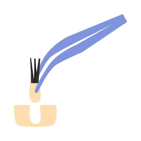 Hair transplant treatment forceps symbol. Surgical tweezers pulling out hair follicle. Alopecia medical procedure equipment tool. Hair loss diagnosis and transplantation concept. Vector illustration.のイラスト素材