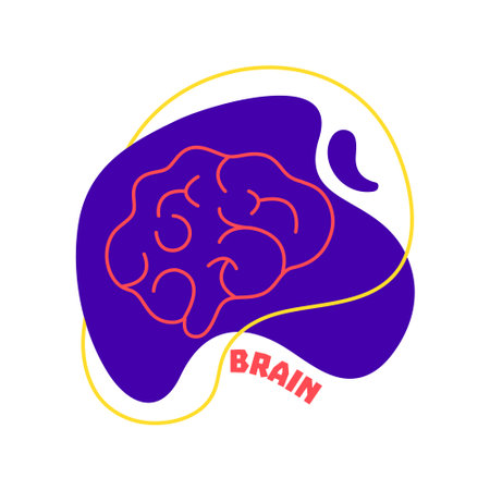 Brain side view icon of human nervous system. Body organ silhouette icon on abstract geometric splash. Human anatomy medical cartoon symbol. Vector illustration.のイラスト素材