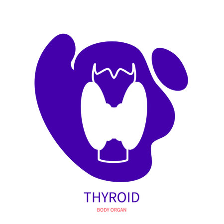 Thyroid gland endocrine system body organ silhouette icon on abstract geometric splash. Human anatomy medical symbol. Vector illustration.のイラスト素材