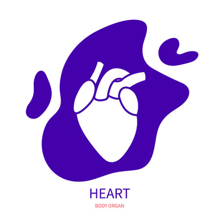 Heart cardiovascular system body organ silhouette icon on abstract geometric splash. Human anatomy medical symbol. Vector illustration.のイラスト素材
