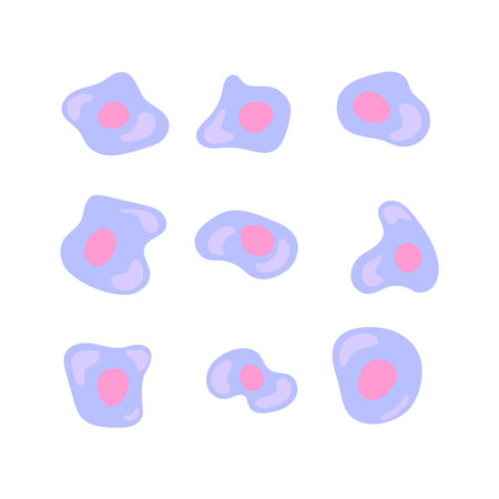 Human stem cell icon set. Nucleus and membrane tissue under microscope. Medical design illustration.のイラスト素材