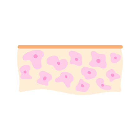 Human skin cell icon. Nucleus and membrane tissue under microscope. Structure of microorganism. Biology concept. Medical design illustration.のイラスト素材