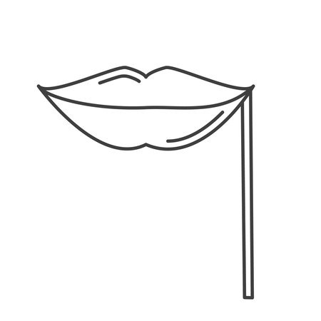 Lips mask on a stick line icon. Photo booth props idea. Carnival costume party accessories. Fun wedding and birthday event celebration concept. Linear vector illustration on white background.のイラスト素材