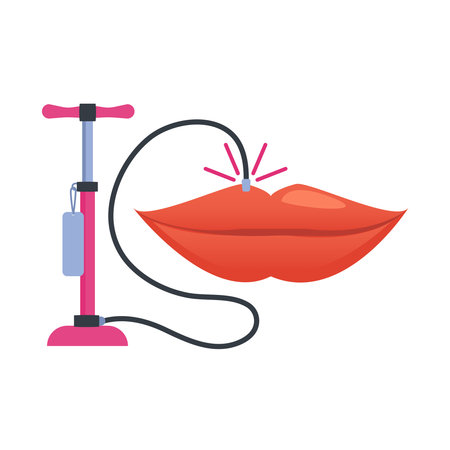 Lip dermal filler plumping injection for volume enhancement. Mouth cosmetic treatment of lip contouring and reshaping correction. Rejuvenation beauty concept. Vector illustration isolated on white.のイラスト素材