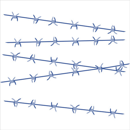 Barbed wire fence border frame illustration. Sharp thorns of barbwire barrier zone. Protection and security concept. Vector illustration.のイラスト素材