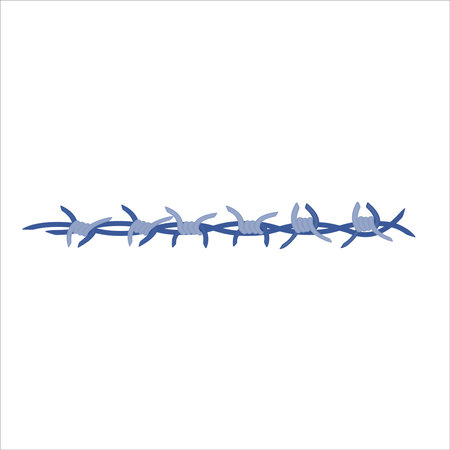 Barbed wire fence border frame illustration. Sharp thorns of barbwire barrier zone. Protection and security concept. Vector illustration.のイラスト素材