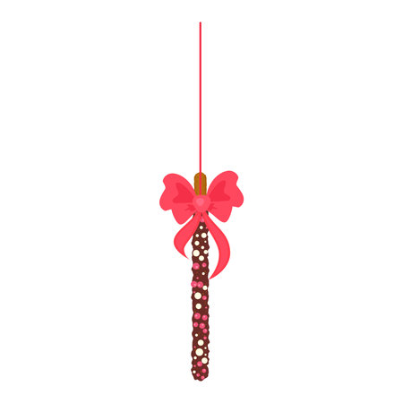Assorted chocolate chip cookie stick dipped in sprinkles. Ribbon decorated popping candy for Pepero day in Korea. Frosted biscuit treat gift. Vector illustrationのイラスト素材