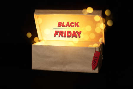 open box with light inside, discounts, Black Friday discount conceptの写真素材