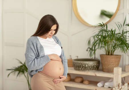 portrait of a pregnant young woman at home