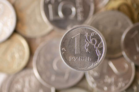 Coin with face value of 1 ruble, Russian moneyの写真素材